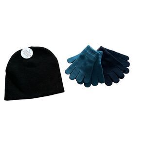 •Brand New• Toddler Boy or Girl Black Knit Beanie & 2 pack Gloves
